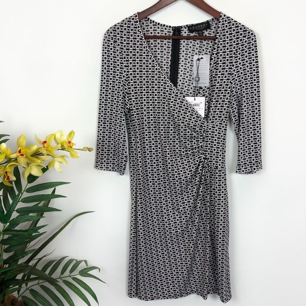 NWT Laundry By Shelli Segal Geo Faux Wrap Dress
